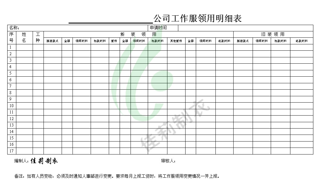 工作服領(lǐng)用明細(xì)表